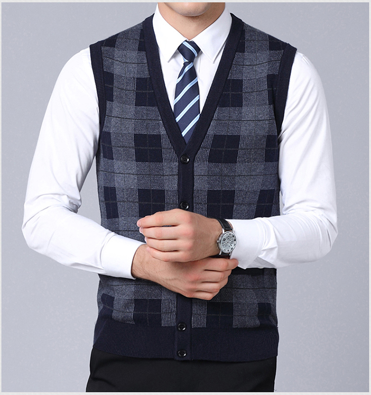 Thu đông nam thương hiệu V-cổ nam trung niên kẻ sọc len vest vest áo len dày vest áo vest nam thời trang