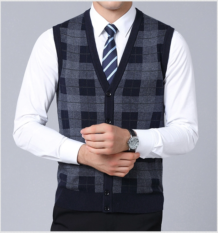 Thu đông nam thương hiệu V-cổ nam trung niên kẻ sọc len vest vest áo len dày vest