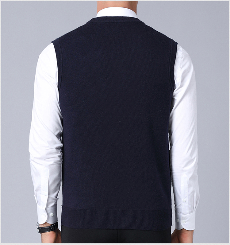 Thu đông nam thương hiệu V-cổ nam trung niên kẻ sọc len vest vest áo len dày vest áo vest nam thời trang