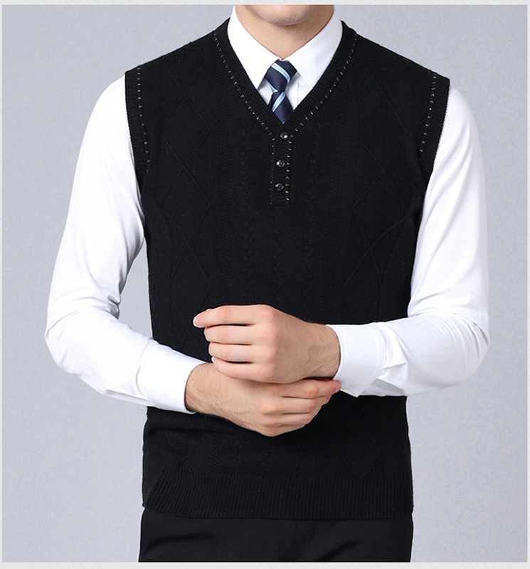 Mùa thu và mùa đông mới áo len trung niên nam cổ chữ V đan tay áo len áo vest cotton len cashmere vest công sở nam