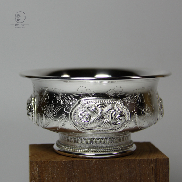 Foot silver bowl s99 handmade silver bowl Tibetan eight treasure bowl Sterling silver baby silver bowl Baby full moon 100-day high-end gift