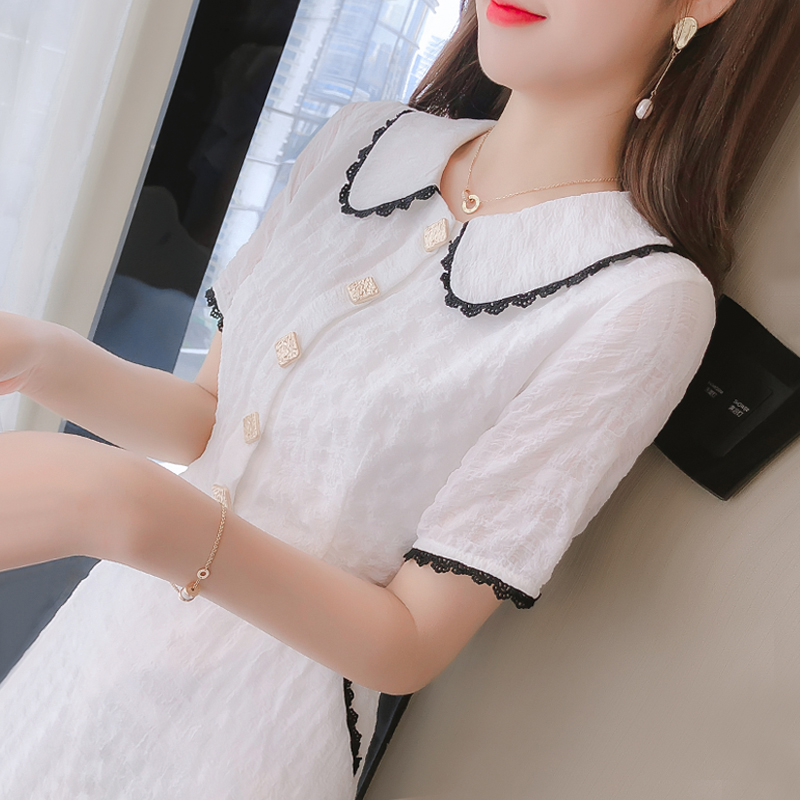 French first love Xiaoxiang dress female 2021 summer new fairy style super fairy forest temperament doll collar small white dress