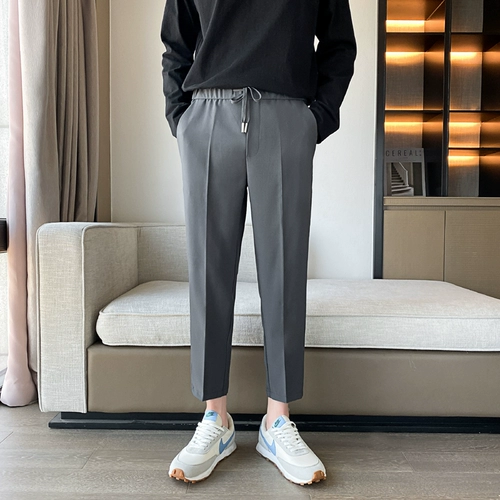 Штаны, костюм для отдыха, осенние, свободный прямой крой, эластичная талия