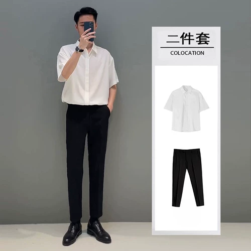 Мужская футболка, штаны, рубашка, летний комплект, униформа, короткий рукав