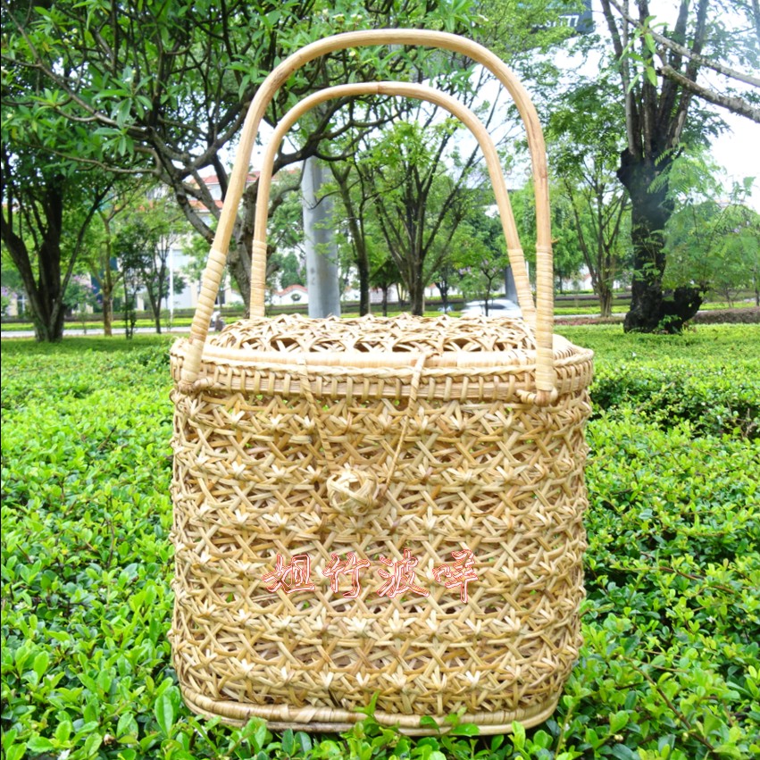 Rattan picnic basket bamboo basket basket storage basket shopping basket woven fruit basket new round dustpan household