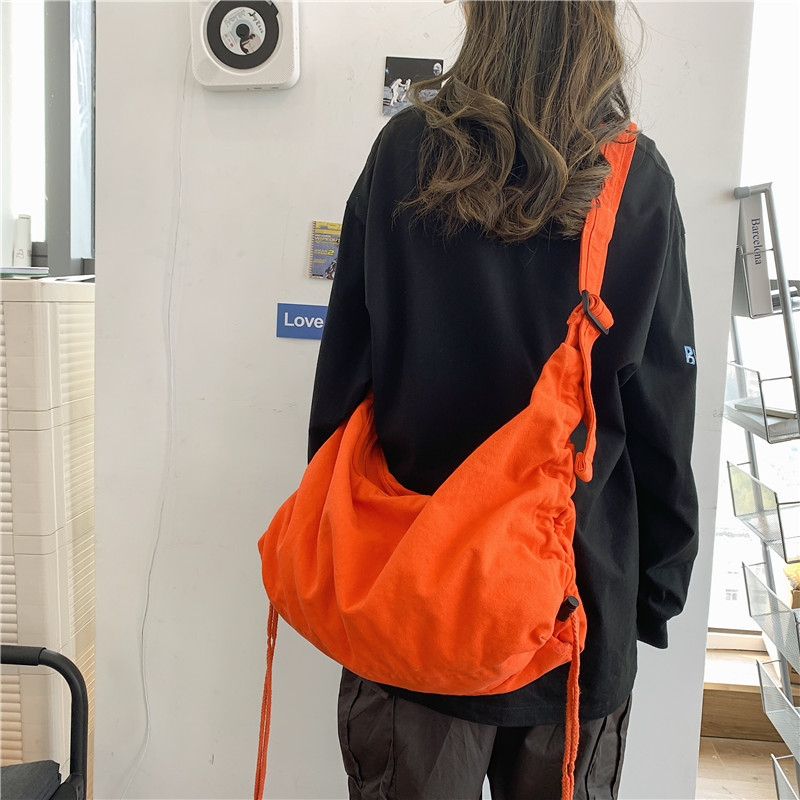 Japanese and Korean Niche Design, Simple Muji Style, Thickened Washed Canvas, Large Capacity, Vintage Shoulder Bag, Orange Large Crossbody Bag