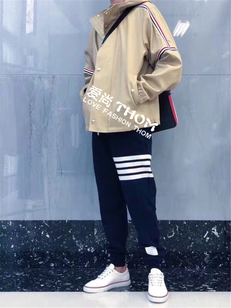 Thom bins coat tb shoulder color webbing metal buckle windproof hooded charge coat men's and women's browne