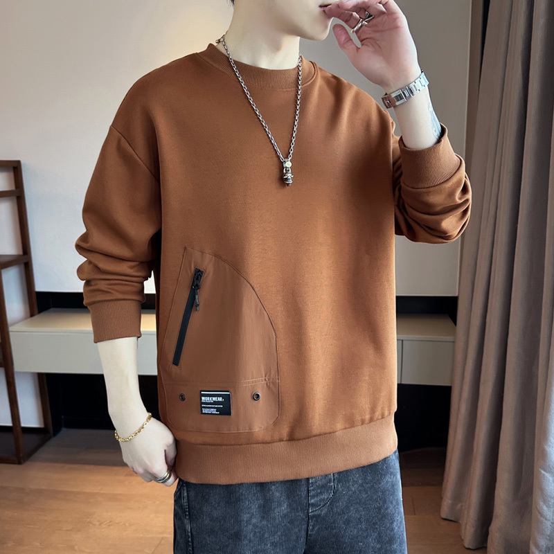 Zipper Pocket Sweatshirt Men's Long-Sleeve T-Shirt Spring and Autumn Loose Casual Pullover with Pockets Top Men's Base Layer Shirt