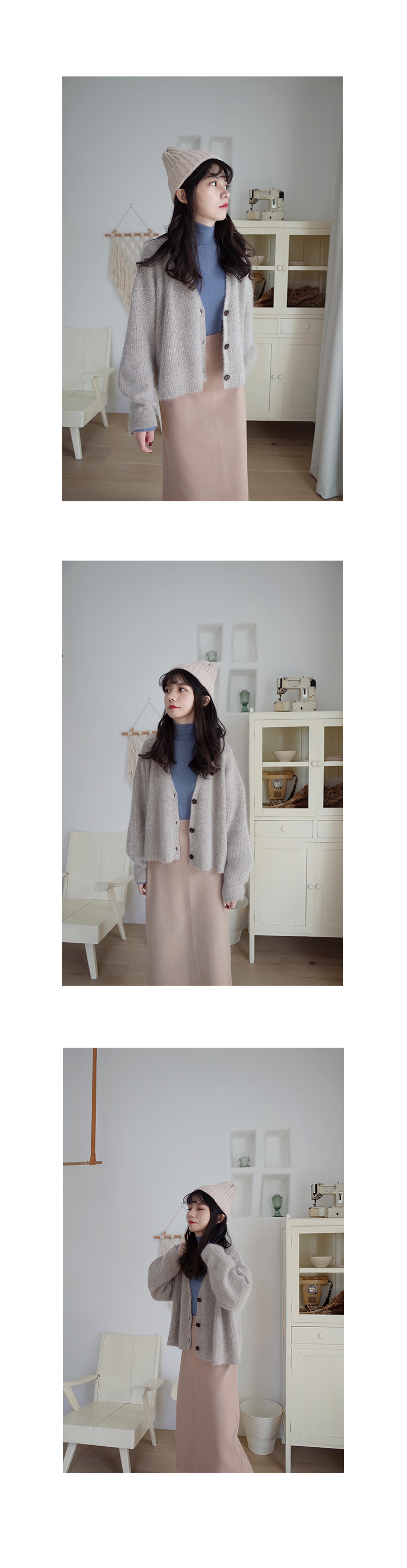 Ramesse | Mùa thu và mùa đông retro mềm màu lông thỏ phiên bản cardigan là hummus / xám nhạt áo len nữ đẹp