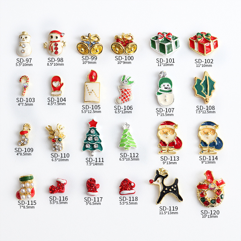 Nail Art Bells, Christmas Gifts, Candles, Gloves, Socks, Pine Trees, Snowmen, Reindeer, Yi Jia Mei Diamond Nail Alloy Decorations Nail Art Bells, Christmas Gifts, Candles, Gloves, Socks, Pine Trees, Snowmen, Reindeer, Yi Jia Mei Diamond Nail Alloy Decorations