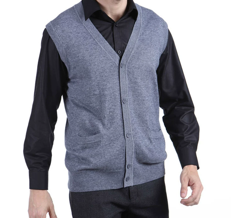 Trung niên len vest nam cardigan trung niên cộng với kích thước cashmere vest cha mặc áo len mỏng tuổi vest áo vest nam hàn quốc trẻ trung