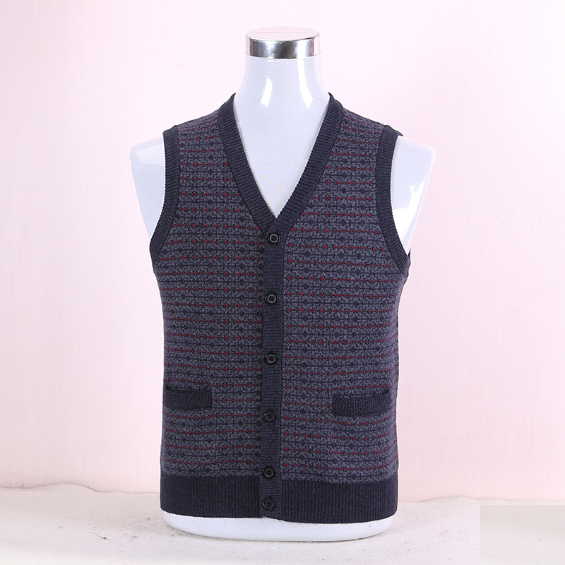 Cũ tóc vest dày của nam giới cardigan trung niên v-cổ len vest cộng với phân bón để tăng vest đan len vest