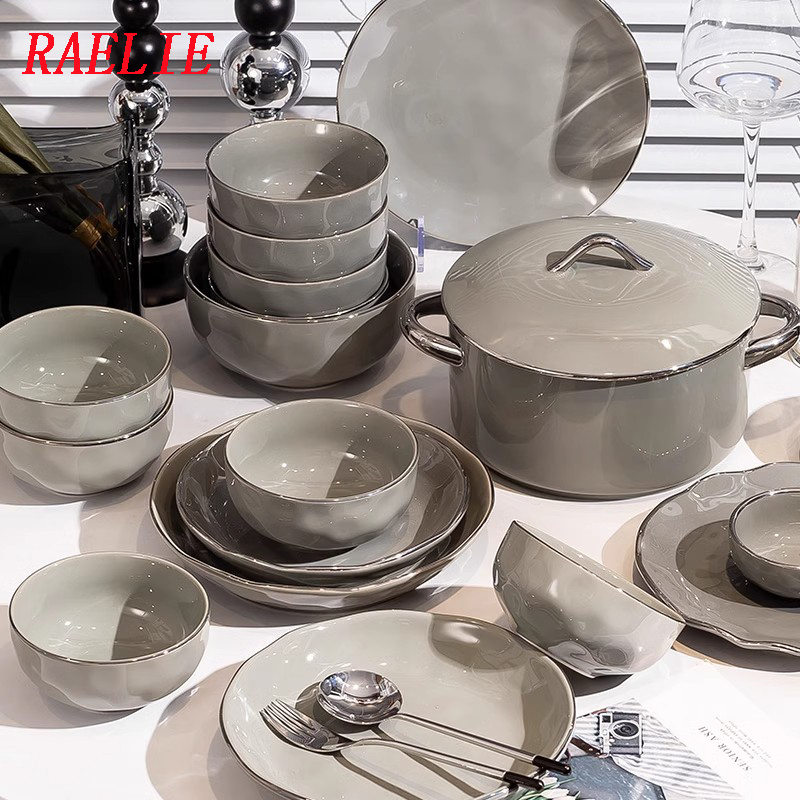 Raelie Bowl and Plate Set for Home Use 2024 New Model Light Luxury High-End Aesthetic Housewarming Ceramic Bowls and Plates Tableware Bowls and Chopsticks