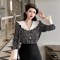 Korean Chic niche retro floral ruffles ruffled wooden ear long sleeve shirt women 2021 autumn and winter loose doll shirt