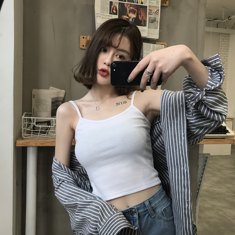 Small camisole vest female autumn 2021 Korean version of Wild slim white outer wear sleeveless short inner base shirt top