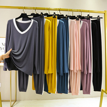 Ms Modales pyjamas sleeping pants suit Spring and autumn long sleeves Loose Big Code Air Conditioning Suit Summer Thin home clothes