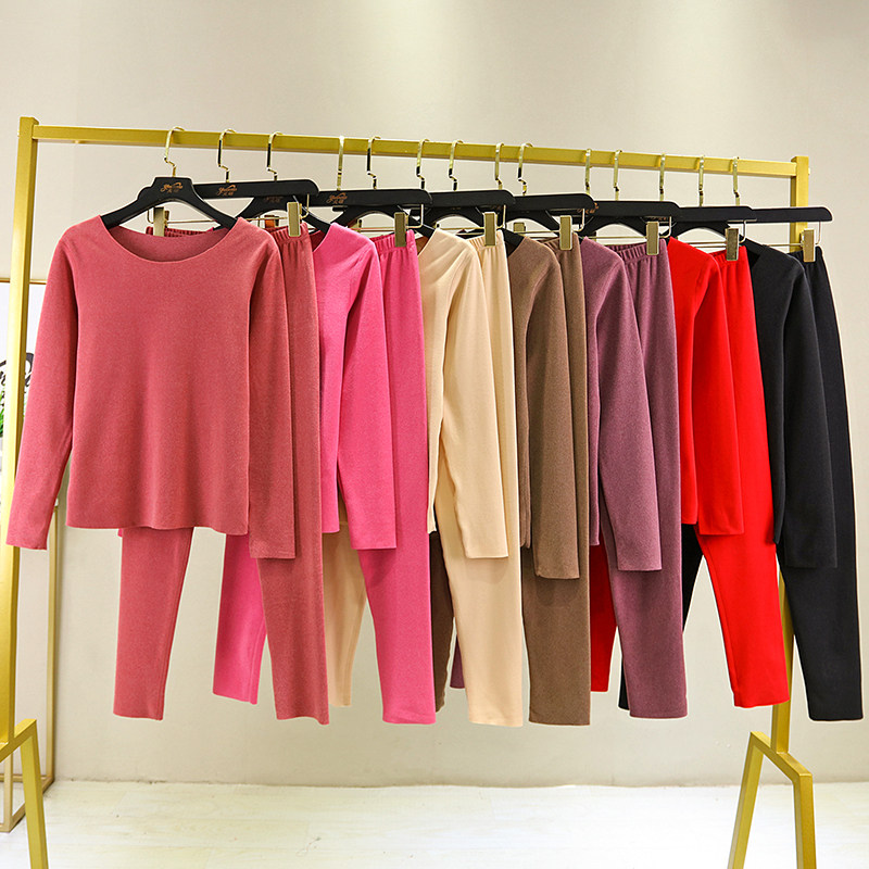 Autumn clothing sanitary pants suit female German velvet thickened autumn and winter self-heating plus velvet constant temperature large size double-sided velvet heating clothing