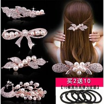 Korean hair jewelry Rhinestone bow simple hairpin adult pearl horizontal clip ponytail top clip small two get one free