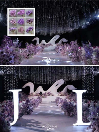 婚庆紫色系仿真花路引花假花婚礼堂装饰吊顶花材地排花拱门装饰花