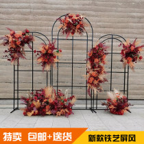 New wedding iron style Chinese screen Road Guide wedding arrangement welcome area ornaments arch flower frame forest scene