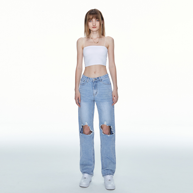 MADE NOTHING (formerly 19Club) original thin light-colored high waist ripped trousers jeans women