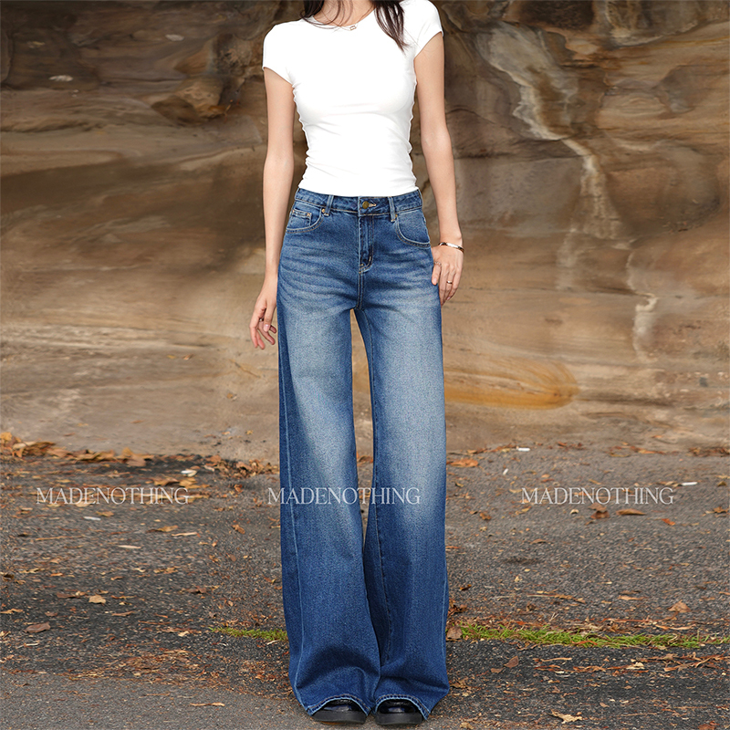 Made Nothing Mid-Waist Mr021 Stretch Flare Faded High-End Washed Vintage Straight-Leg Jeans for Women Made Nothing Mid-Waist Mr021 Stretch Flare Faded High-End Washed Vintage Straight-Leg Jeans for Women