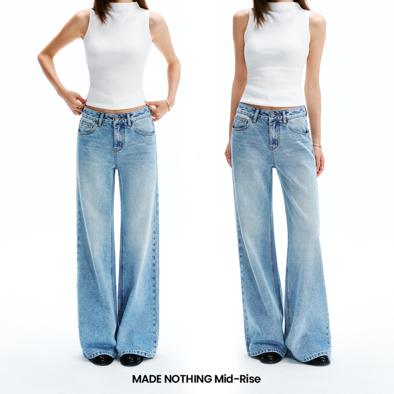 Made Nothing Mr201 Washed Blue Summer Heavy-Duty Straight Mid-Rise Straight-Leg Jeans for Women Made Nothing Mr201 Washed Blue Summer Heavy-Duty Straight Mid-Rise Straight-Leg Jeans for Women