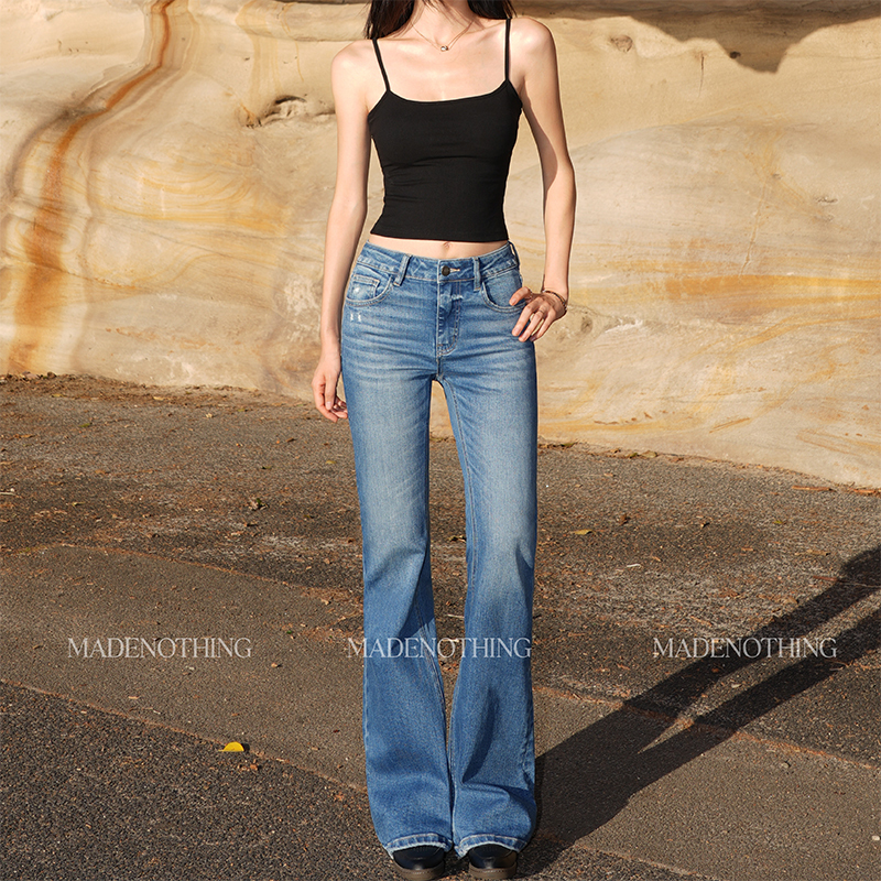 Made Nothing Mr100 High-Elasticity Skin-Friendly Stretch Mid-Waist Washed Slim-Fit Flared Jeans for Women Made Nothing Mr100 High-Elasticity Skin-Friendly Stretch Mid-Waist Washed Slim-Fit Flared Jeans for Women