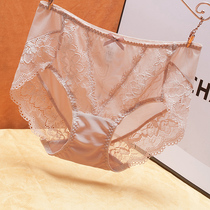 Summer thin panties womens lace sexy mesh thin perspective Japanese cute large size cotton crotchless briefs