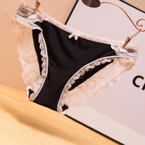 Antibacterial Lady Briefs Ice Silk Unmarks Pure Cotton Crotch Girl Day Department Low Waist Lace Sexy Thin Summer Breathable Triangle Pants