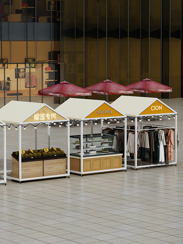 Night market stall milk tea drink sales table mobile gourmet snack stall scaffolding commercial street market iron art stall rack