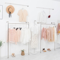 Creative Clothing Shop Hanger Racks Stainless Steel Silver Hung Hanger Womens Clothing Shelves Display Rack Upper Wall Side Hanging Rack