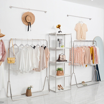 Clothing Store Show Shelf Floor Style Stainless Steel Clothes Display Rack Side Hanging Clothes Hanger Middle Island Show Shelf
