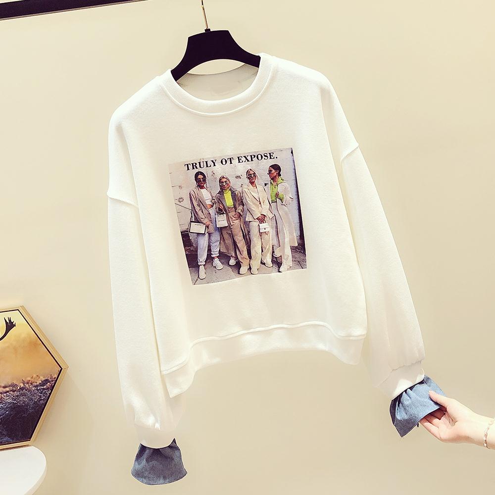 Korean version of fake two weaters 2020 Fall of the new loose and thin covered hooded sweatshirt with rounded collar blouses