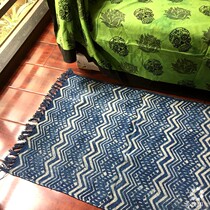Indian hand-woven cotton cloth topography Blue dyed grass dyed National characteristics of the floor mat Carpet picnic mat Bay window mat