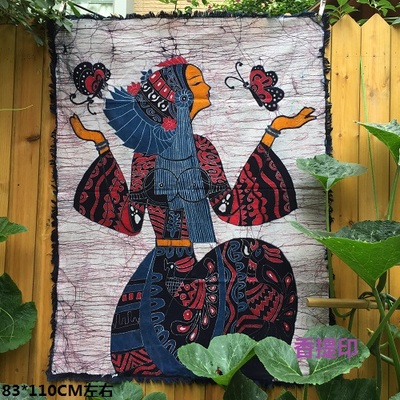 Yunnan ethnic style woman wall painting features wax dye butterfly female batik rough cotton decorative wall