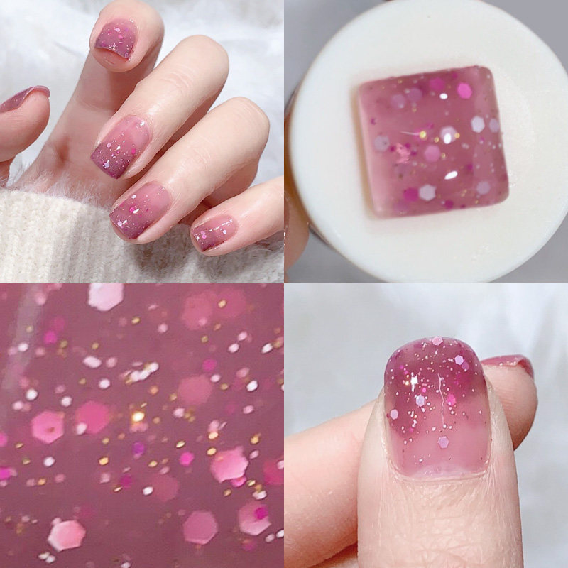 3 bottles of nail polish women's no-bake quick-drying nude color long-lasting set non-peeling student models ice-through jelly milk tea color