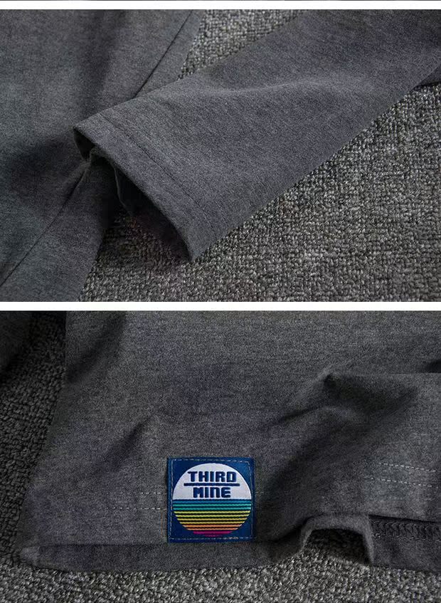 Mùa thu và mùa đông nước Anh retro cá tính in bánh bông gòn thoải mái cổ tròn áo thun nam vải thun cotton