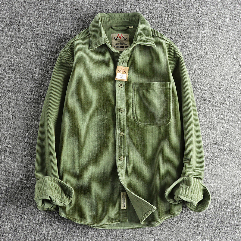 Small Quantity Custom-Woven Cotton Corduroy Washed Long-Sleeve Shirt for Men, American-Style Casual Trendy Single-Pocket Shirt Jacket
