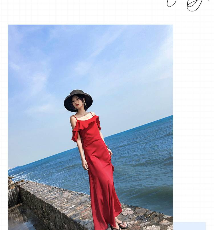 VK旗艦店 韓國風名媛荷葉邊顯瘦雪紡細肩帶無袖洋裝