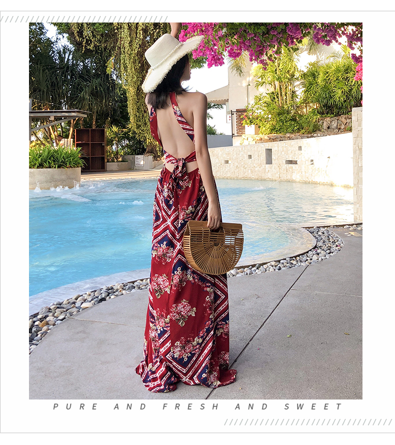 VK旗艦店 異國風情露背掛脖性感蕾絲無袖洋裝