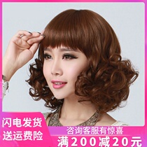 Wig womens long hair curly hair full headgear Net Red natural wave long hair sleeve long curly hair short pear flower head