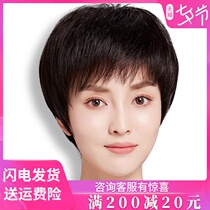Wig short hair female middle-aged and elderly full head cover real hair full real hair silk mother lady wig set simulation natural summer