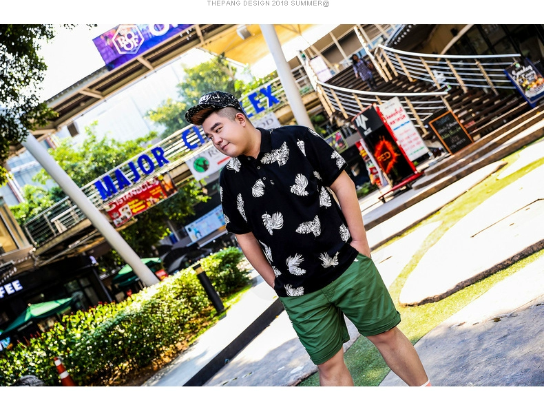 THE PANG Tide thương hiệu áo phông nam rộng kích thước lớn cộng với phân bón để tăng độ rộng cho áo thun mùa hè ngắn tay áo thun nam