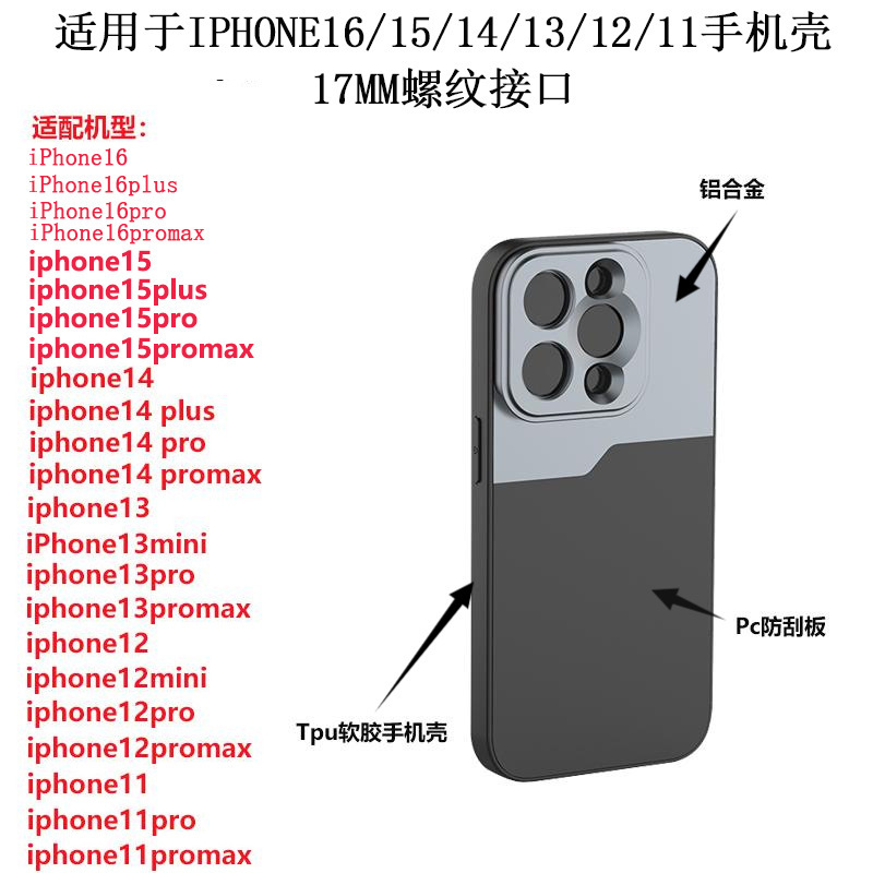 Apple iPhone 17/16/15/14/13/12/11 Pro Max Lens Phone Case 17mm External Threaded Lens Plus Dedicated Case Camera Protective Cover Photography Photo Back Clip Case