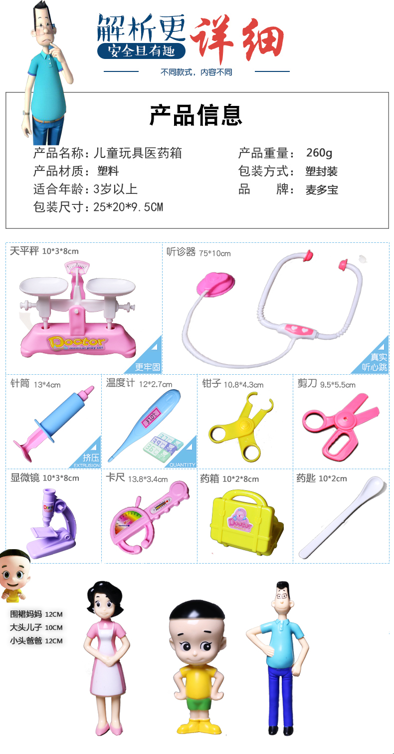 Con trai đầu to và đầu nhỏ cha bác sĩ y tá trẻ em đồ chơi mô phỏng mô phỏng chơi nhà nóng bán bộ đồ chơi xếp hình cho bé