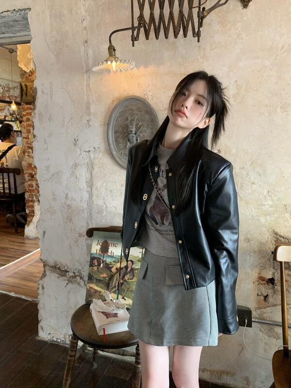 Black Leather Jacket for Women, Petite Size, 2026 Early Spring New Style, High-End, Super Stylish, American-Style Pu Leather Jacket, Chic Black Leather Jacket for Women, Petite Size, 2026 Early Spring New Style, High-End, Super Stylish, American-Style Pu Leather Jacket, Chic