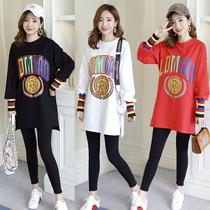 Maternity clothes spring and autumn clothes T-shirt fashion new loose large size printed coat long tide mother wear base shirt