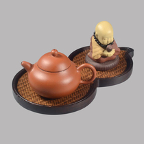 Creative Xiangyun heavy bamboo pot bearing gourd surface bamboo woven tea tray dry bubble plate gold brick handmade teapot purple sand pot bearing