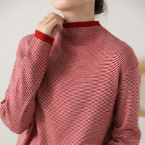 2020 autumn and winter new striped sweater womens half turtleneck sweater pullover loose thin sweater bottoming shirt women